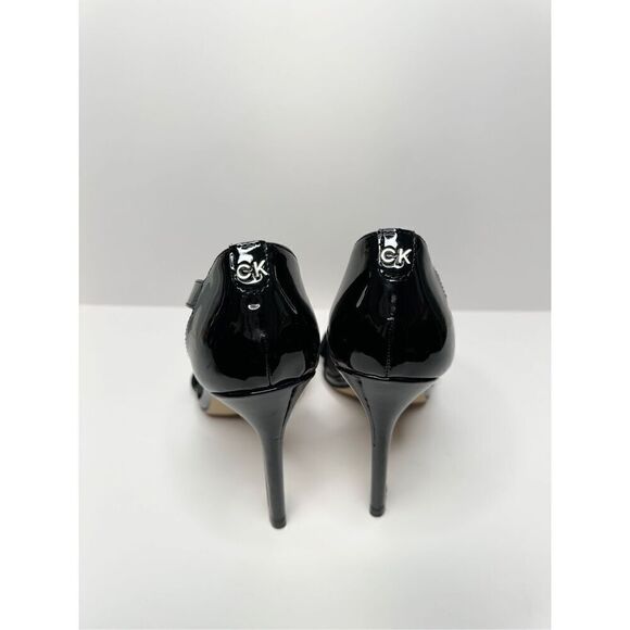 Calvin Klein Sandals Women Size 5.5 Black Patent Leather Square Toe Dress Heels - Picture 6 of 9